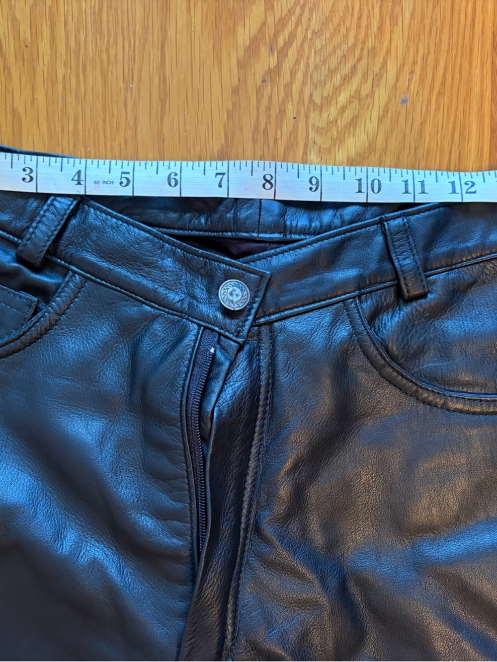 Vintage Black Leather Biker Pants Mens Size XS/S Motorcycle Quilted Knees Adjust - Picture 7 of 9